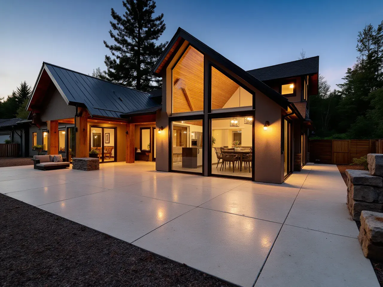 Modern concrete patio with decorative waterproof coating