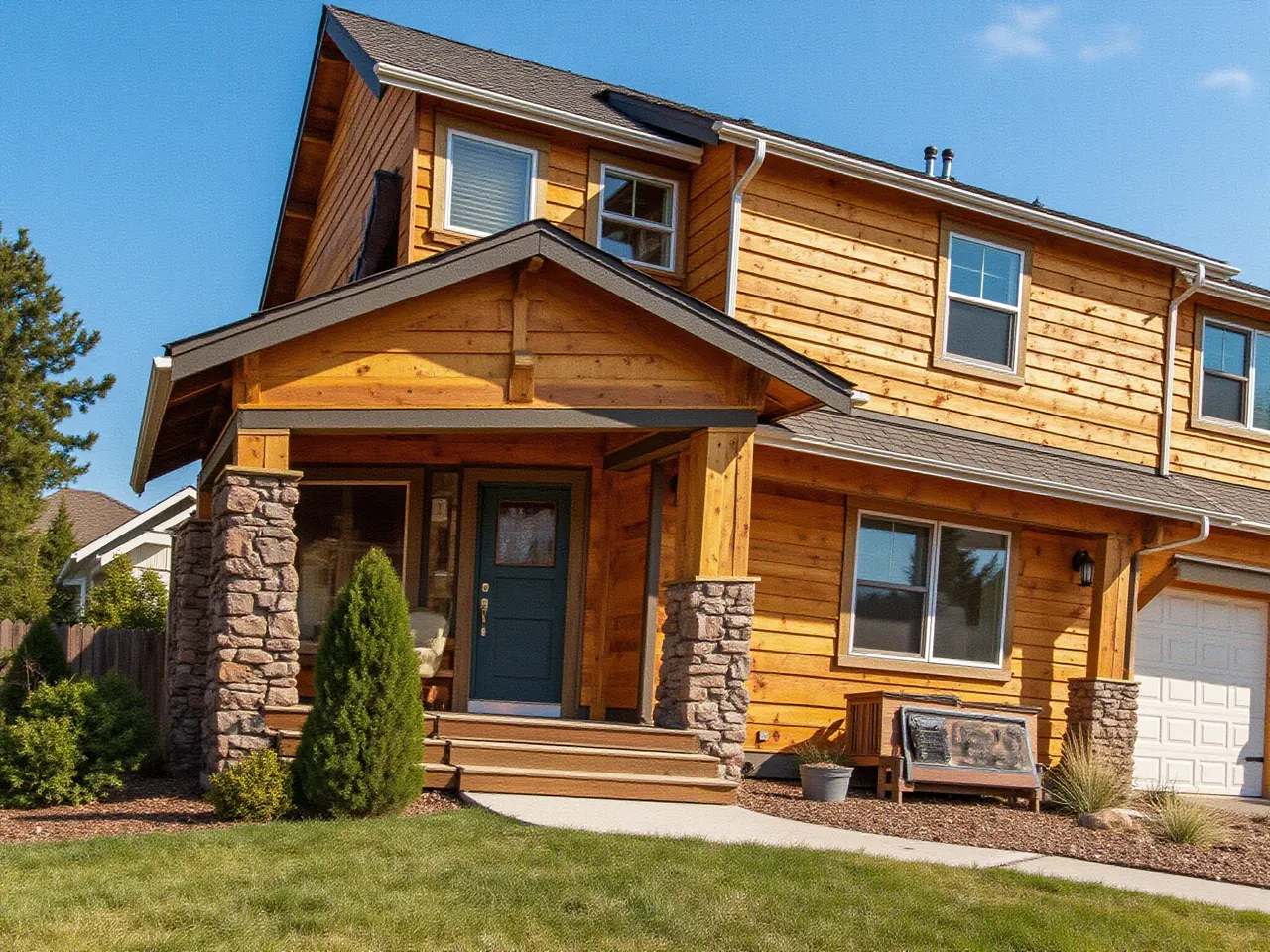 Recently sided Pacific Northwest craftsman home with fresh cedar lap siding