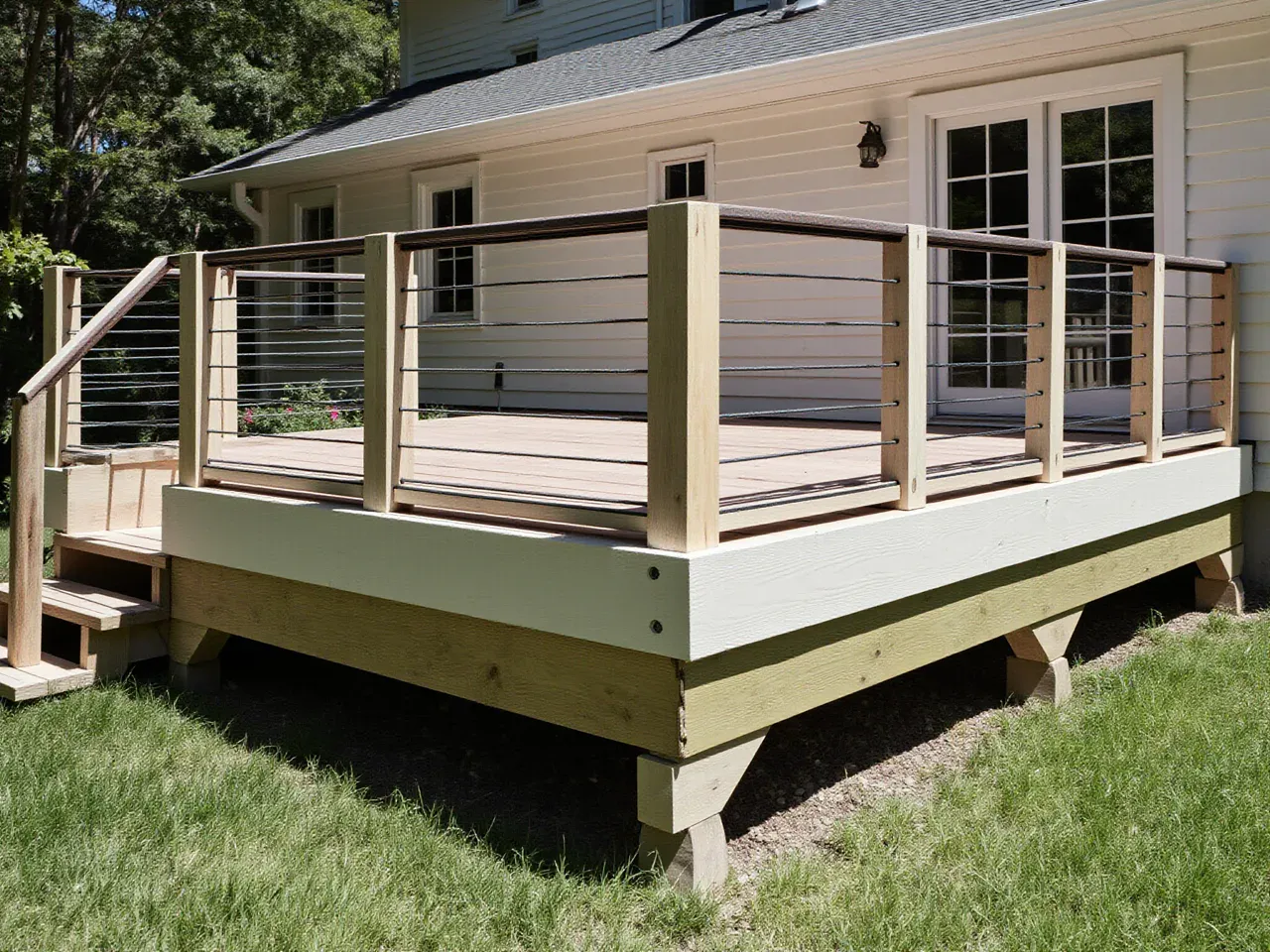 Older residential deck after waterproofing retrofit