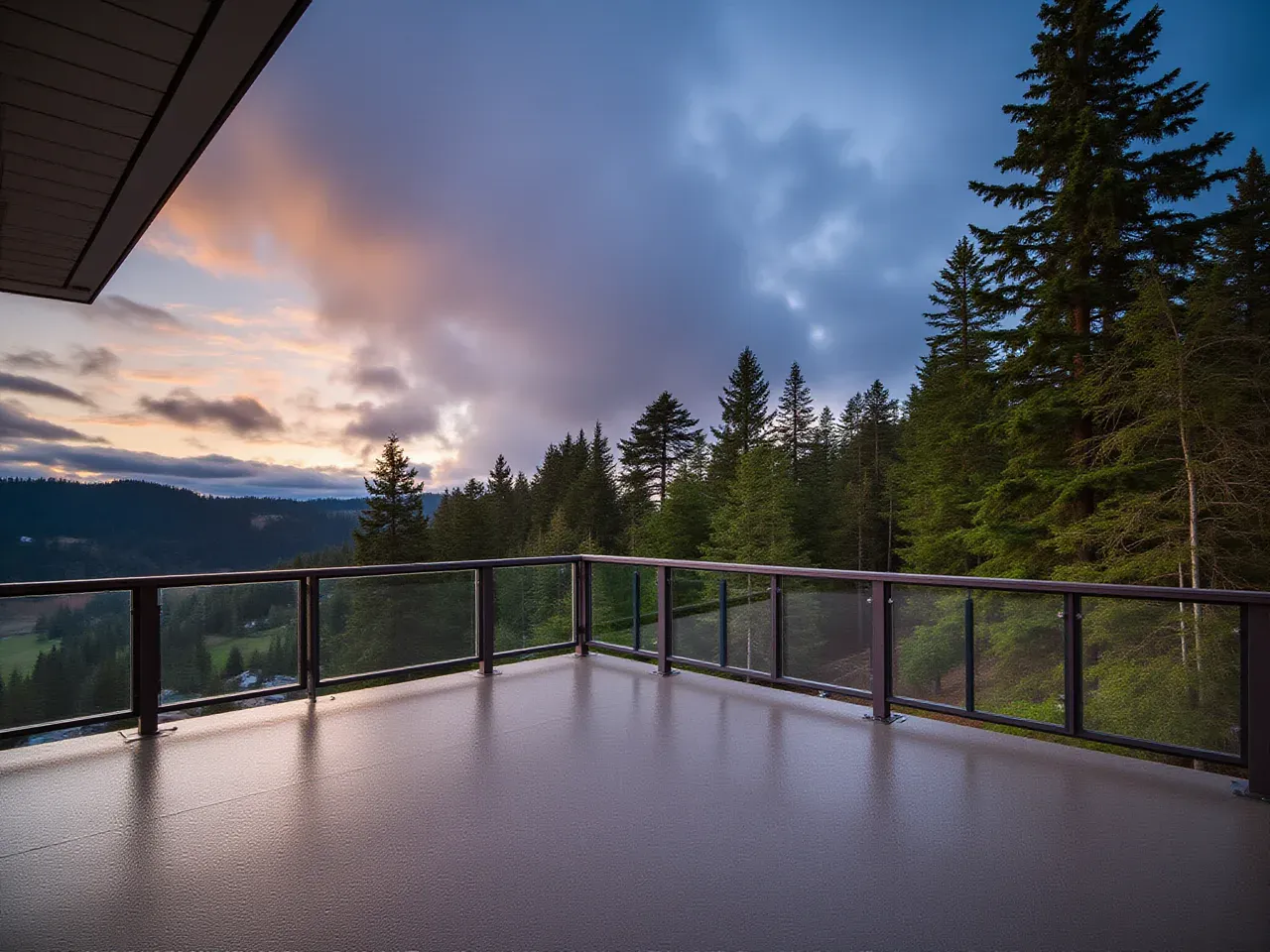 Hillside Pacific Northwest home with finished waterproofed deck and valley view