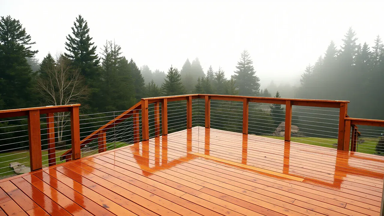 Newly completed residential deck with custom cedar railing system